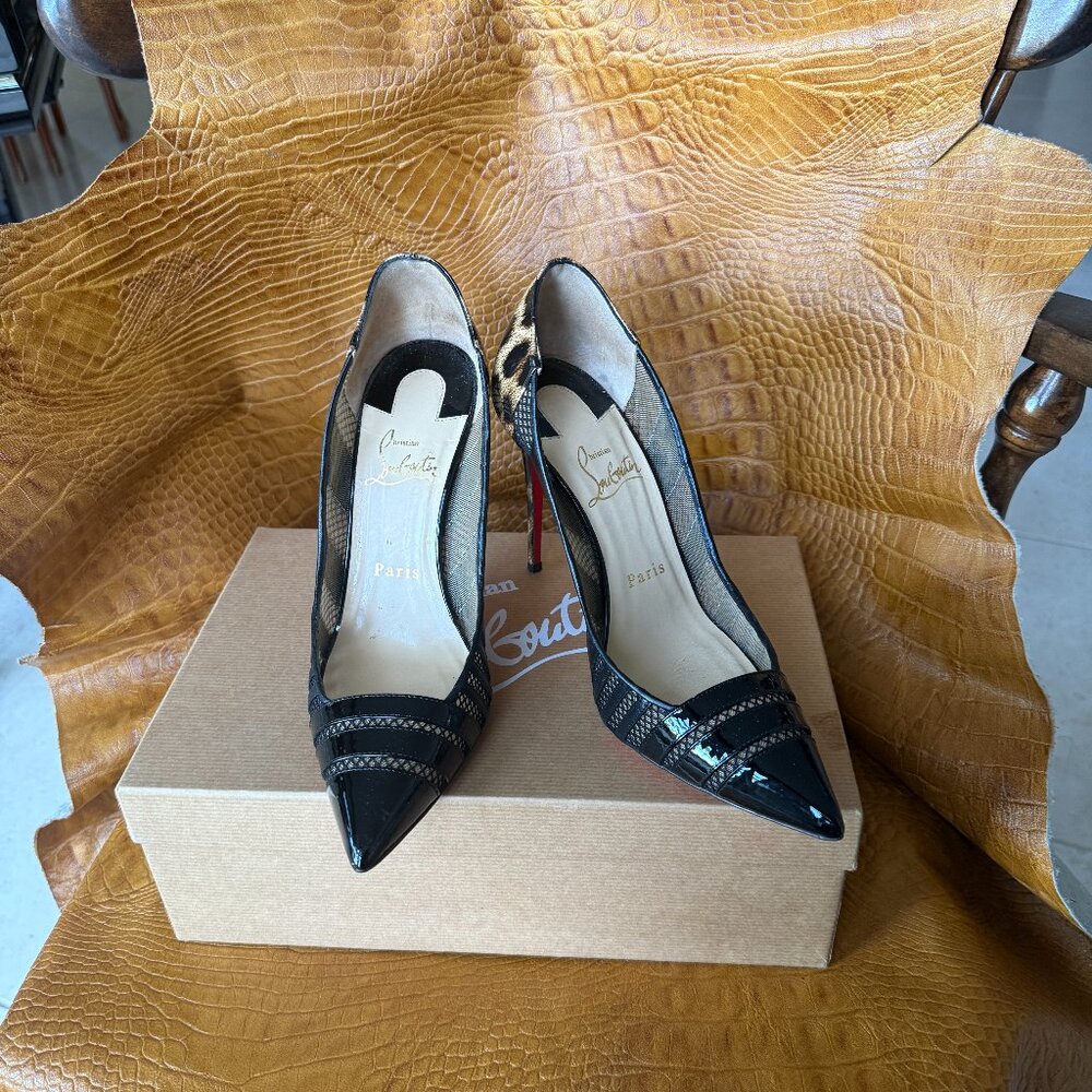 Christian Louboutin Black/Brown Mesh, Leather and Leopard Patent Pumps size 37